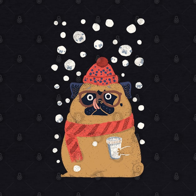 Pug in Snow by huebucket